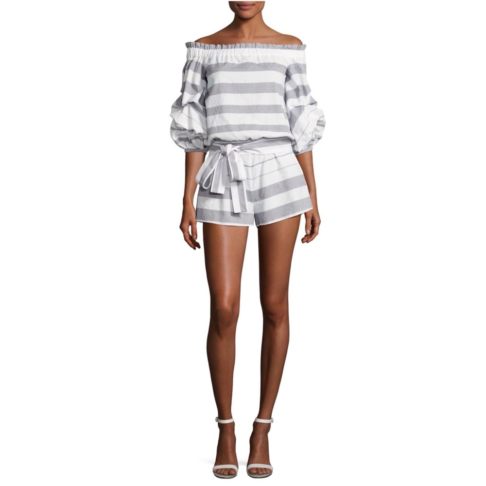 ALEXIS striped off shoulder romper